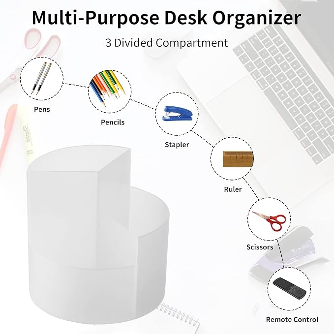 Desk Pencil Pen Holder, 3 Slots 360-Degree Spinning Organizers, Desktop Storage - Image 3