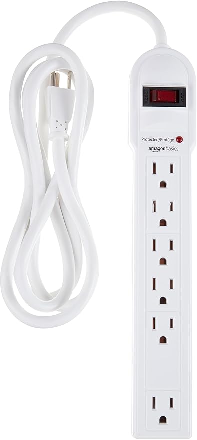 Amazon Basics Surge Protector Power Strip, 6-Outlet, 790 Joules, LED Indicator, 6ft Extension Cord, White-DeskLoop Office