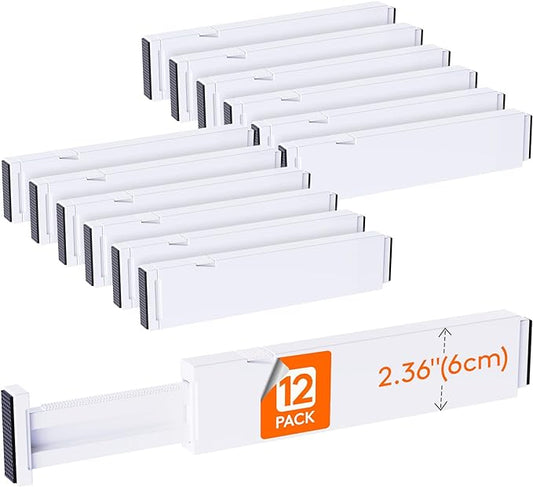 Lifewit 12 Pack Kitchen Drawer Dividers 2.36" High, 11"-17" Adjustable Drawer Organizer for Utensils/Clothes/Makeup, Plastic Expandable Separators in Dresser/Bedroom/Bathroom/Office Storage-DeskLoop Office