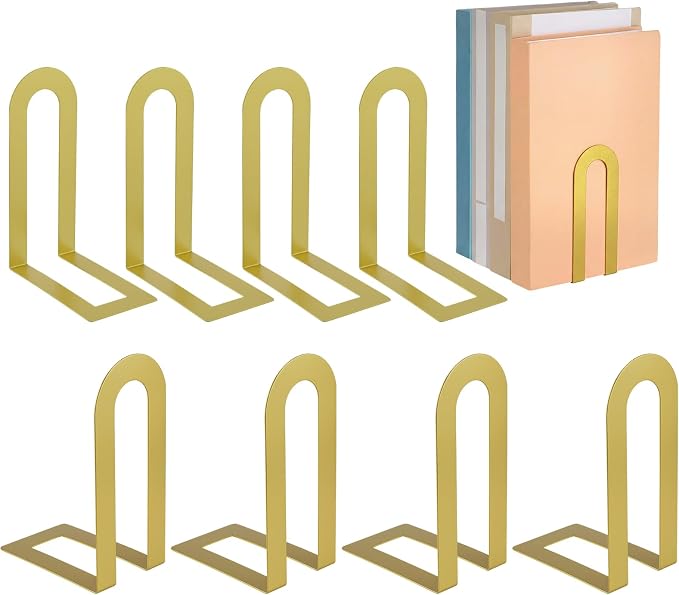 Chunful 8 Pcs Metal Book Ends for Shelves Modern Bookends Decorative Book Shelf by Chunful