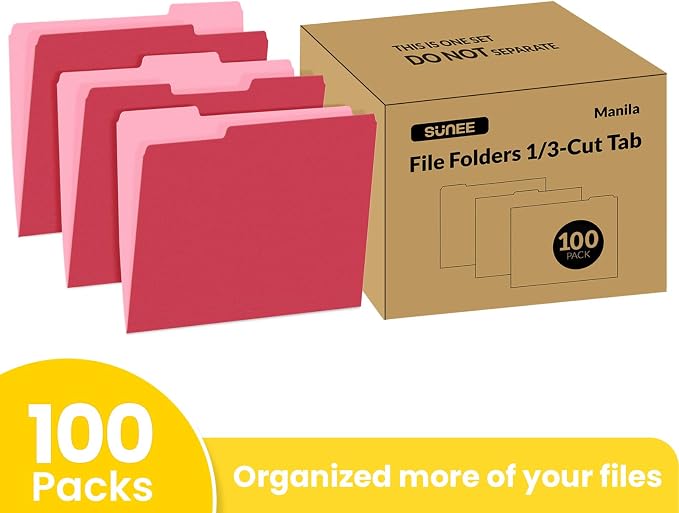 SUNEE File Folders Letter Size Red, 100 Pack Manilla Folders 8.5 x 11 1/3-Cut - Image 2