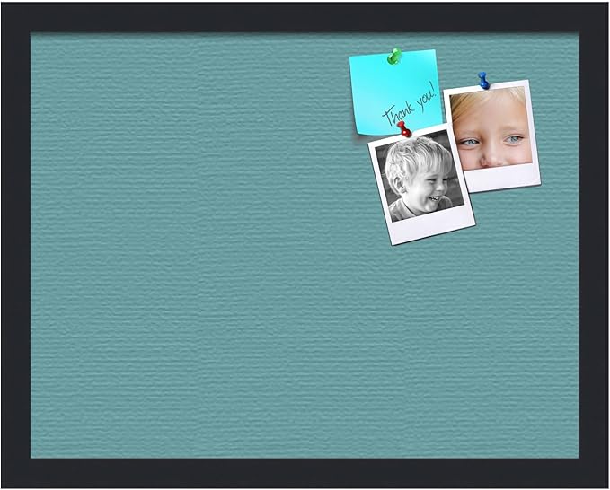 PinPix 18x14 Inch Cork Bulletin Board. This Decorative Framed Pin Board Comes with Aqua Pastel Design and a Satin Black Frame. Ideal for Home Office Decor or Message Board (PinPix-1806)-DeskLoop Office