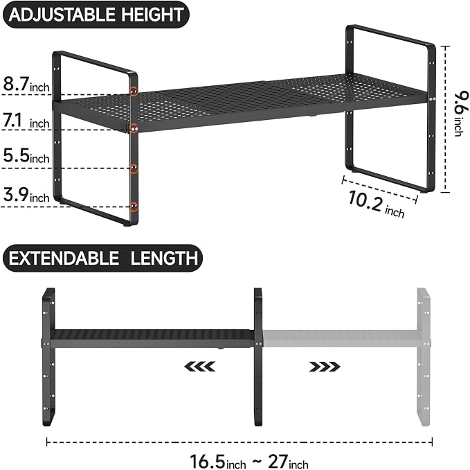 jkxoo Expandable Cabinet Countertop Shelves 16.5-27’’L, Adjustable Metal Spice - Image 2