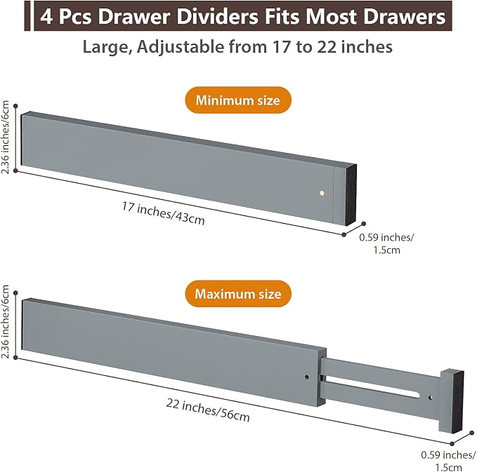 DUCOO 4 PCS Drawer Divider, Expandable Separators - Image 2