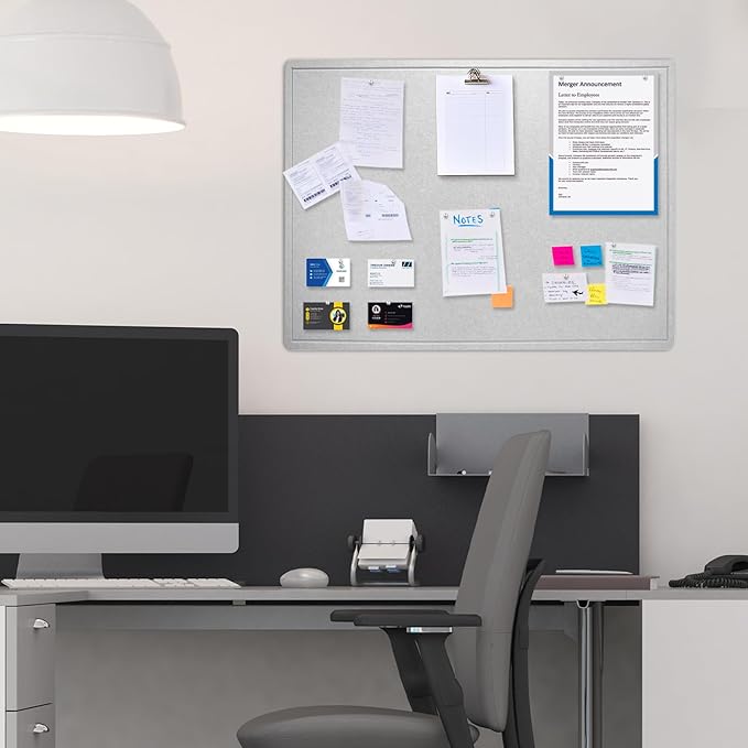 Bulletin Board, 24 x 18 inches Felt Board Decorative Pin Board, Cork Board Alternative for Wall, Foldable Photo Board Self-Adhesive Vision Board Mood Board with 20 Pushpins - Light Gray-DeskLoop Office