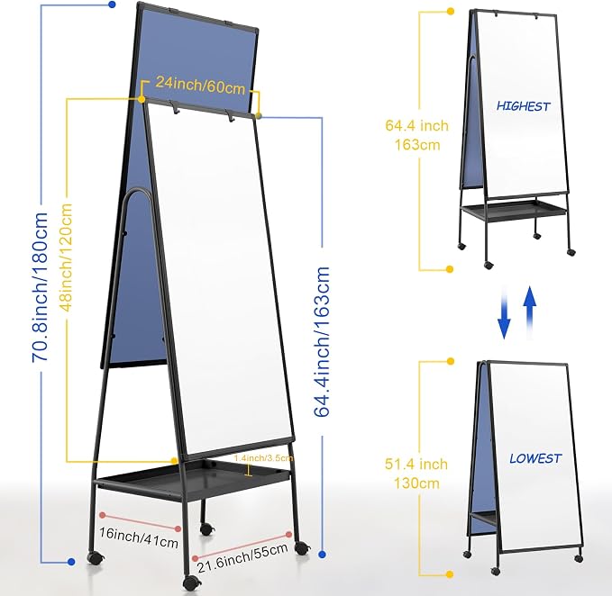 MAKELLO Rolling Whiteboard on Wheels 48x24 in, Double Sided Mobile White Board - Image 2