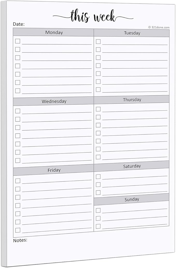321Done Weekly Checklist Notepad, 5.5x8.5 Size Pad by 321Done