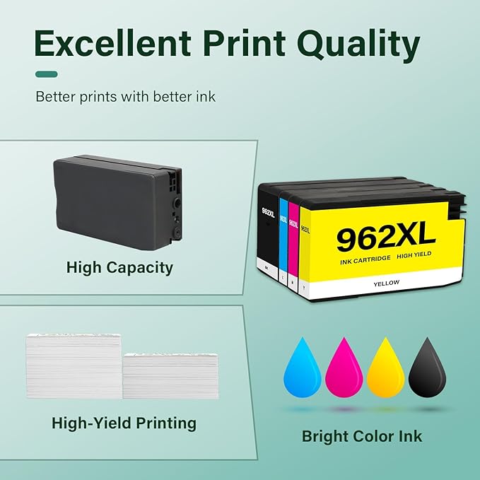 962XL 962 9015e Ink Cartridges Combo Pack: Replacement for HP 9018e Ink 962XL Black and 962 Color 962XL/962 OfficeJet Pro 9025e 9010 9015 9018 9020 9025 9010e 9012e 9020e Printer 4 Pack-DeskLoop Office