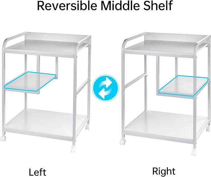 Large Printer Stand Table with Storage Shelf for Host Computer, PC Tower, CPU and Shredder, 3 Tier Rolling Printer Cart with Wheels for Home Office Storage and Organization - White-DeskLoop Office
