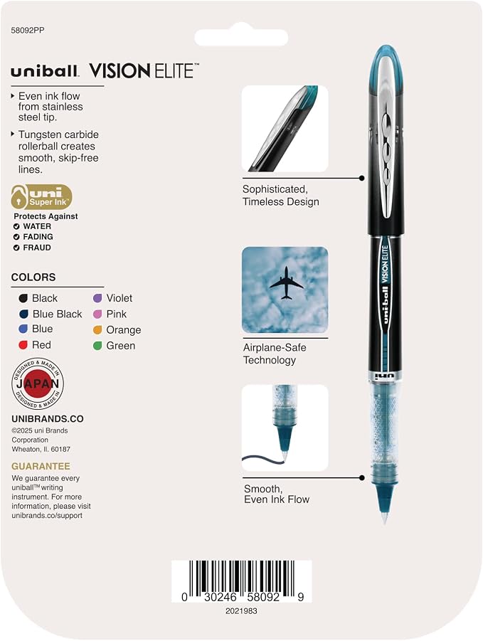 uniball Vision Elite Rollerball Pens, Micro Point, 8 Pack - Image 2