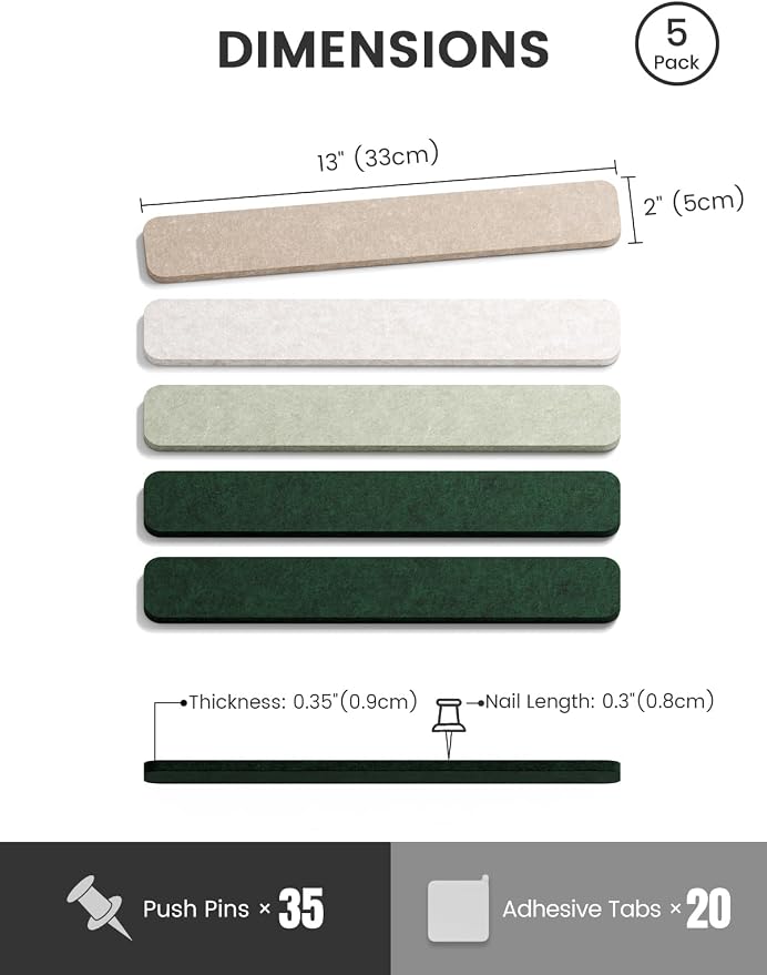 Fluxynara Cork Board Alternative Felt Strip Board 5-Pack 13"x2", Office Pin - Image 2