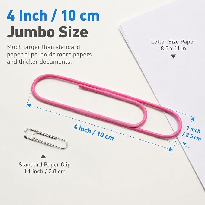 Coideal Jumbo Paper Clips 4 Inch, 30 Pack Extra Large Colored Paperclips - Image 4