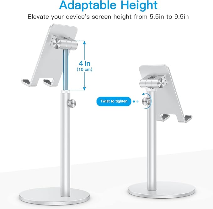 OMOTON CA04 Cell Phone Stand for Desk, Height & Angle Adjustable Aluminum - Image 3