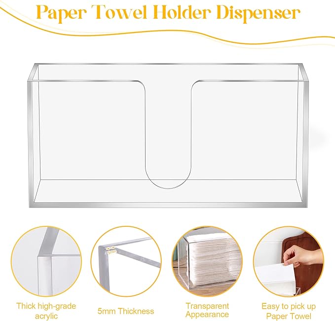 2Pack Acrylic Countertop Paper Towel Dispenser, Folded Paper Towel Dispenser Clear Trifold Napkin Holder, Suitable for Z-fold, C-fold or MultiFold Trifold Paper Towels for Bathroom Toilet and Kitchen-DeskLoop Office