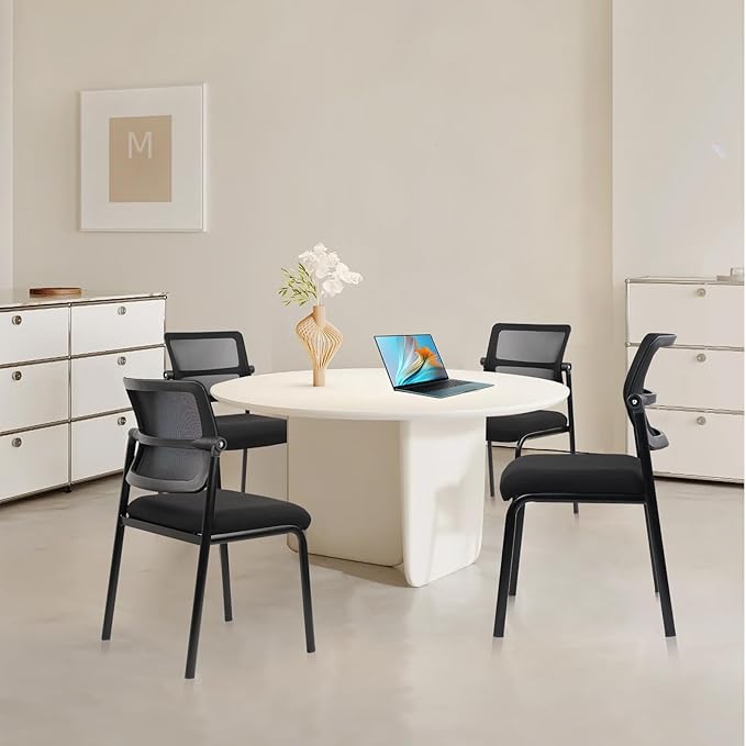 CLATINA Stacking Armless Office Waiting Room Chair with Adjustable Backrest, Stackable Mesh Guest Reception Desk Chairs with Ergonomic Lumbar Support for Conference Lobby Side School, Black, 8 Pack-DeskLoop Office