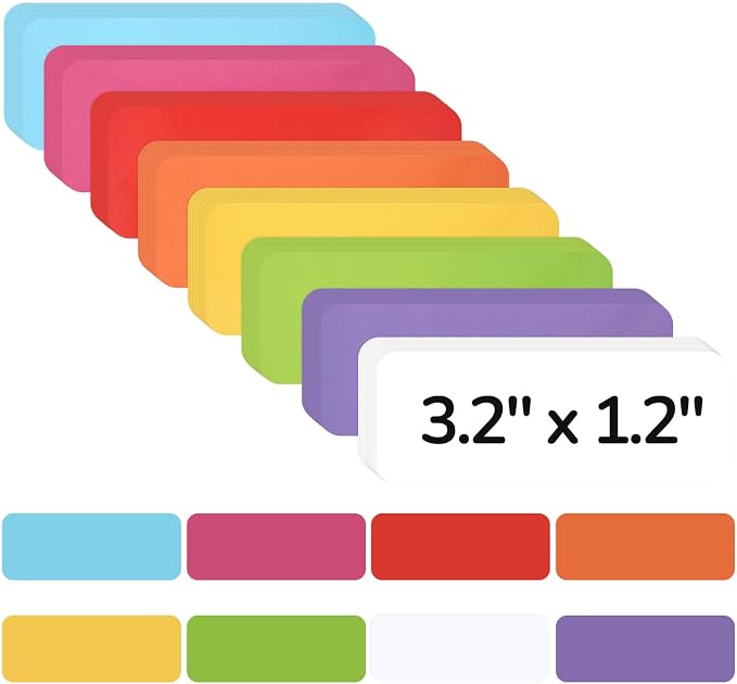 72 Pcs Dry Erase Magnetic Labels, 3.2" x 1.2" 8 Colors | Reusable Writable by Nitelemn