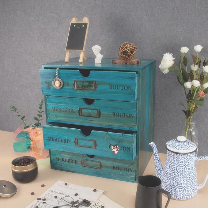 Wooden Storage Box with Drawers Vintage Office Supplies and Accessories Letter - Image 5