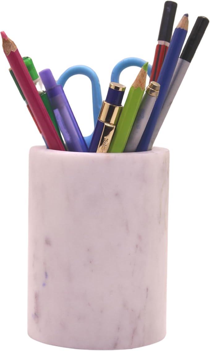 Natural Marble Pencil Pen Holder Stand for Desk, Makeup Brush Cup for Girls, Bathroom Tumbler Cup, Durable Office & Home Organizer Pencil Holder-DeskLoop Office