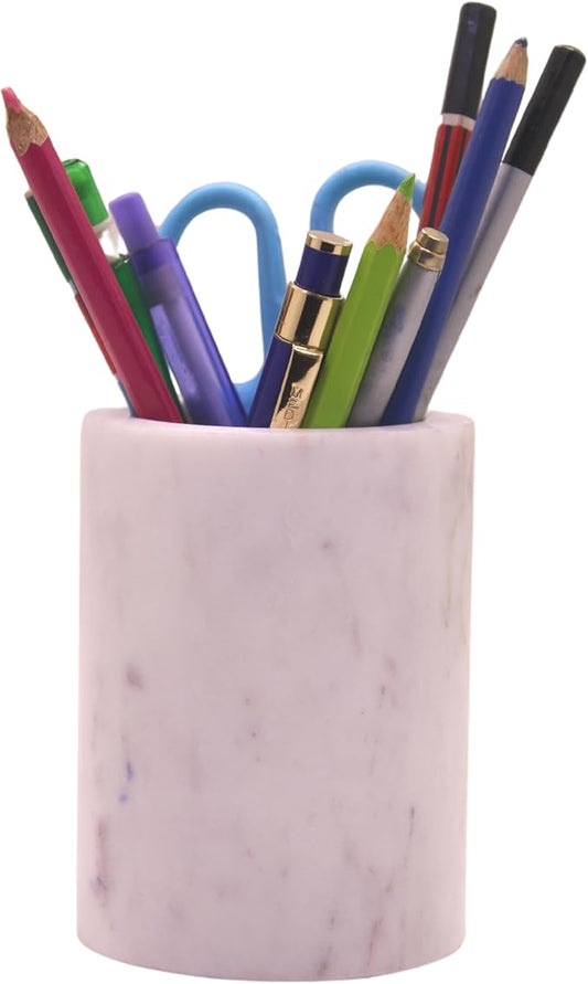Natural Marble Pencil Pen Holder Stand for Desk, Makeup Brush Cup for Girls, Bathroom Tumbler Cup, Durable Office & Home Organizer Pencil Holder-DeskLoop Office
