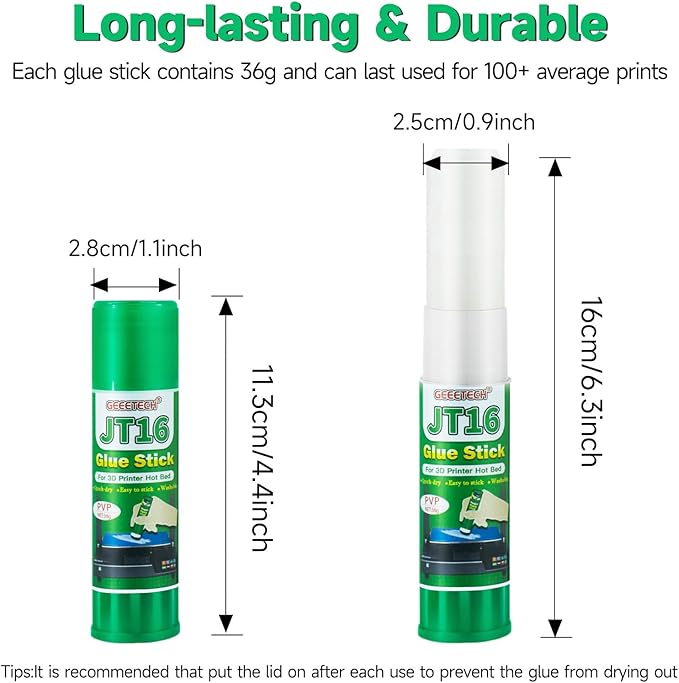 3D Printer Glue Sticks, 36 Grams Each PVP Solid Glue Sticks for Hot Bed Plate, Washable, Non-Toxic, Reduce Warping for PLA, ABS, PETG, HIPS, TPU Filament on PEI, Glass, Aluminum, Buildtak Board, 3Pcs-DeskLoop Office