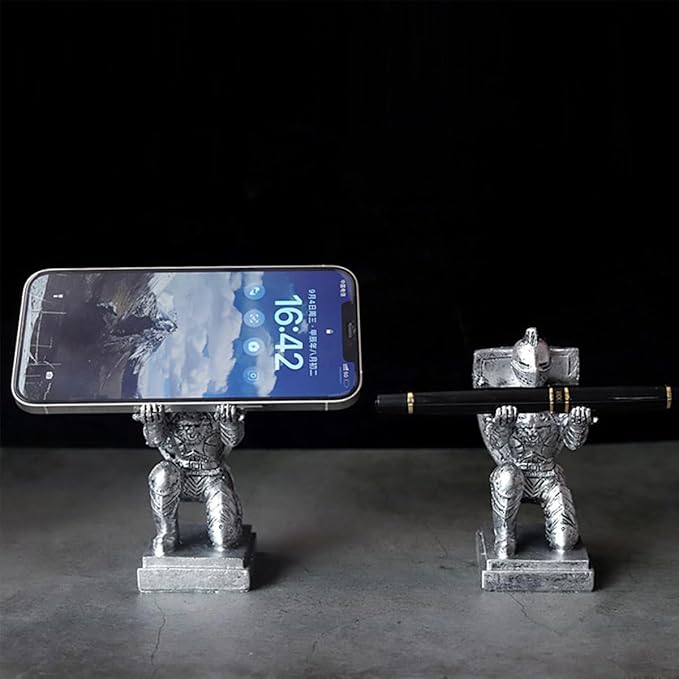 Resin Soldier Shield Knight Decor Statue Pen Holder Base for Desk, Desktop Organizer Pencil Stand Display for Office, School, Home, as Gift for Men Father-DeskLoop Office