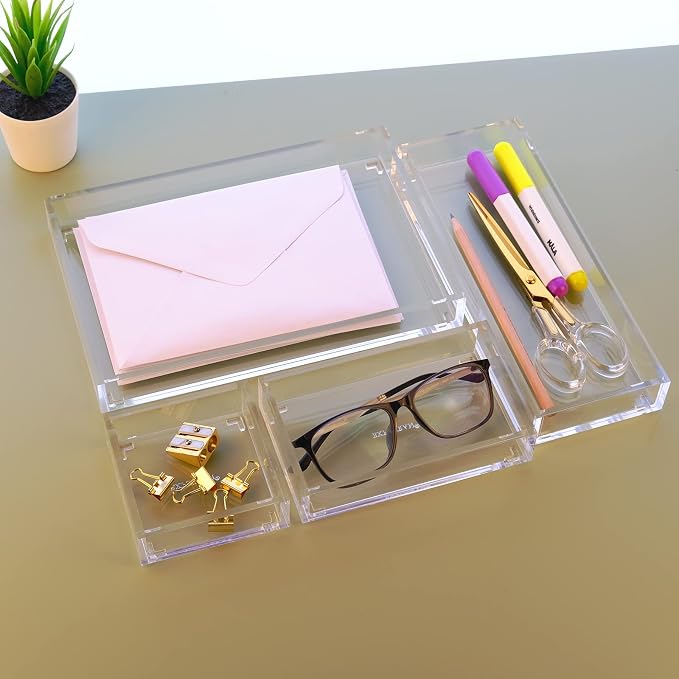 Clear Acrylic Desk Organizer for Office or Home Desk Drawer Dividers, Makeup - Image 2