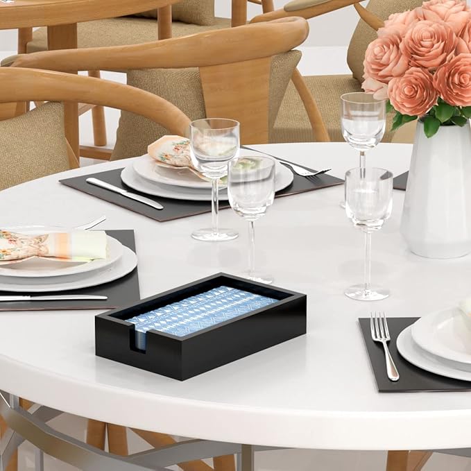 HIIMIEI Acrylic Napkin Holder for Bathroom, Black Acrylic Guest Towel Holder, Bathroom Napkins Guest Disposable Holder, Hand Towel Tray for Kitchen, Parties, Weddings, Party, Hotel, Restaurant（Black）-DeskLoop Office