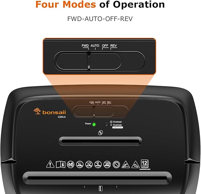 Bonsaii 12-Sheet Paper Shredder for Home Office Use, 10-Minute Cross Cut Shredder with 5.5 Gallons Bin, P-4 High Security Heavy Duty Office Shredder Shred CD/Credit Card-DeskLoop Office