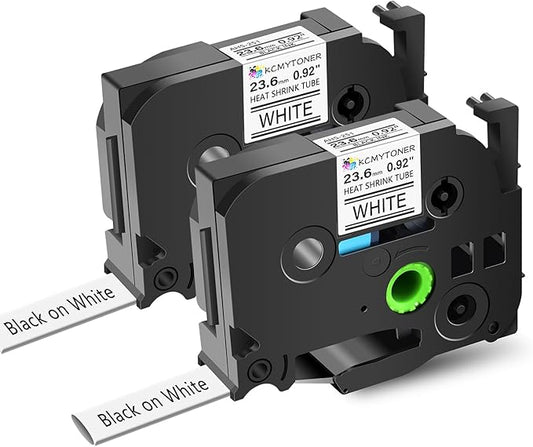 2 Pack Compatible for Ptouch HSe251 HSe-251 HS-251 HS251 23.6mm 0.92" Black on White Heat Shrink Tube for PT-D600 E500 E500VP E550W P700 P710BT P750WVP Label Maker-DeskLoop Office