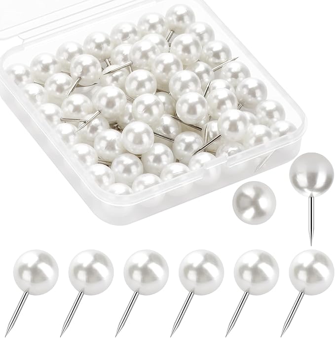 60 Pcs Push Pins, Thumb Tacks for Decorative Wall, Pearl White Thumbtacks for by Wteehn