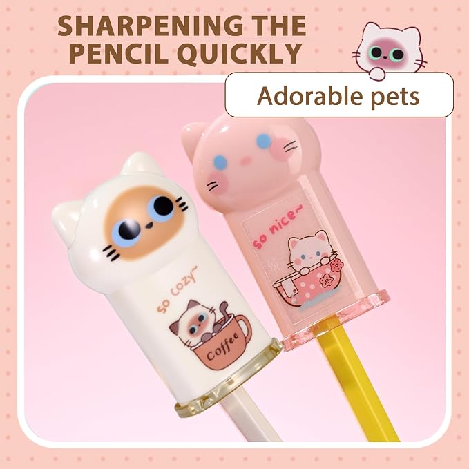 2Pcs Pink Cute Cat Pencil Sharpener and 2Pcs Pink Cute Cat Retractable Eraser - Image 5