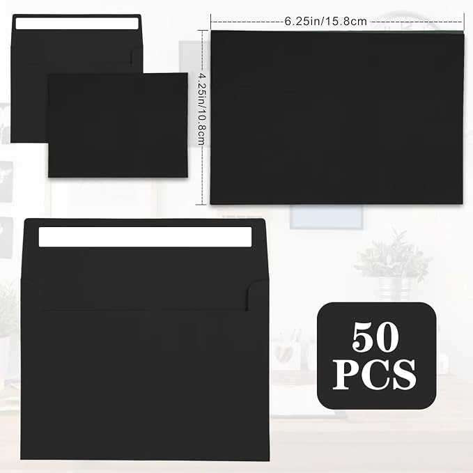 50Packs A4 Black Envelopes 4x 6 Inch Card Envelopes, Self Seal - Image 2