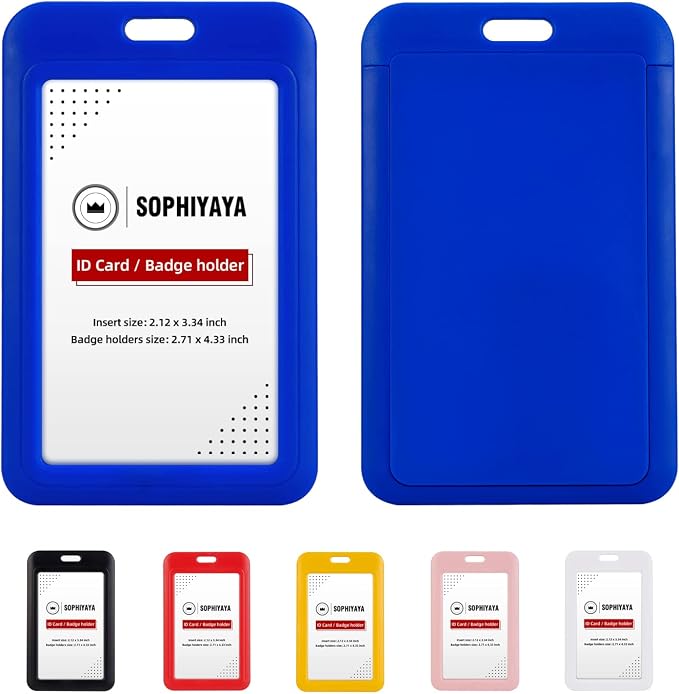2 Pack Sliding ID Badge Holder Heavy Duty Hard Plastic Card Sleeve Secures Work by SOPHIYAYA