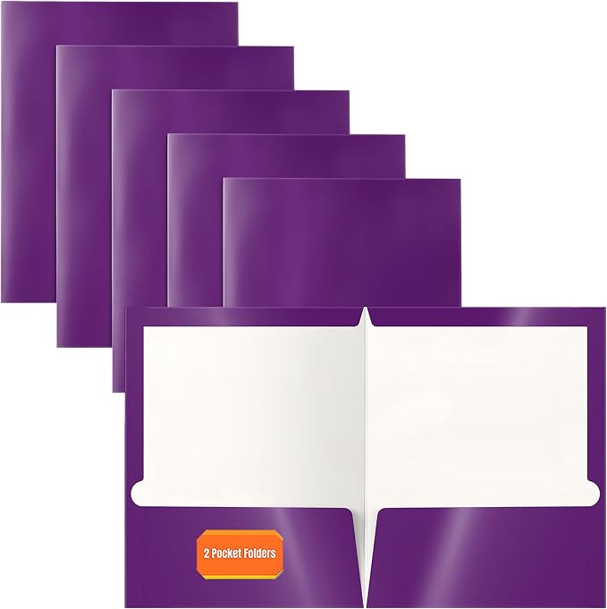 Better Office Products 2 Pocket Glossy Laminated Purple Paper Folders, Letter by BetterOfficeProducts
