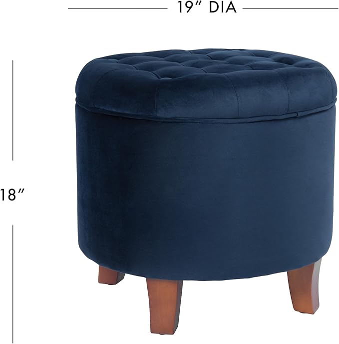 HomePop by Kinfine Fabric Upholstered Round Storage Ottoman - Velvet Button Tufted Ottoman with Removable Lid, Navy Blue-DeskLoop Office