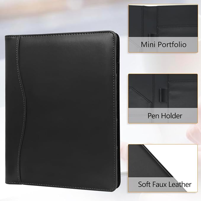 Leather Portfolio Binder 5 x 8, Mini Soft Leather Padfolio A5 Business Binder - Image 4