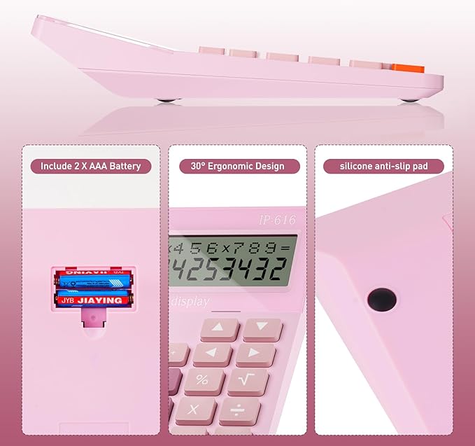 Calculators Desktop, Desk Calculator with Large 2 Line Display, Talking Basic Calculator with big Button & Adjustable Volume, 4 Function Calculators for Business, Students,School Office Supplies(Pink)-DeskLoop Office