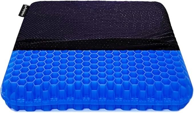 Gel Seat Cushion, Extra Large Breathable Honeycomb Gel Cushion, Absorbs Pressure Points Seat Cushion with Non-Slip Cover for Office Chair Home Cars Wheelchair (Standard, Blue)-DeskLoop Office