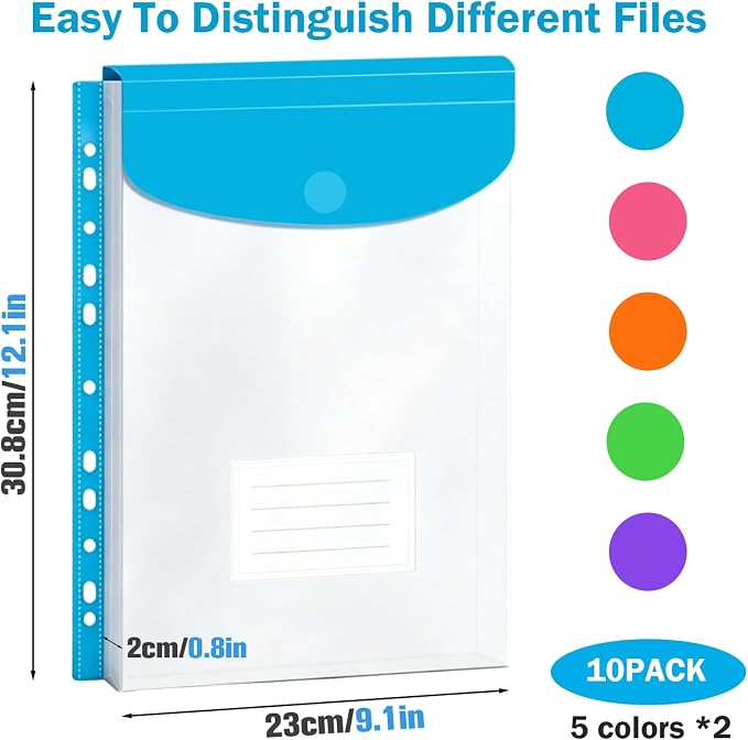 10 Pack Binder Folders with Pockets 11 Holes Expandable Dividers - Image 2