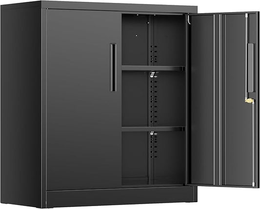 INTERGREAT 36" Metal Cabinets with Lock,Lockable Metal Cabinet Storage with Doors and Shelves for Garage,Black Locking Garage Storage Cabinets-DeskLoop Office