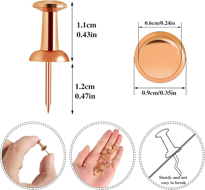 200 Count Rose Gold Push Pins, Standard Plastic Head Steel Point Thumb Tacks - Image 2