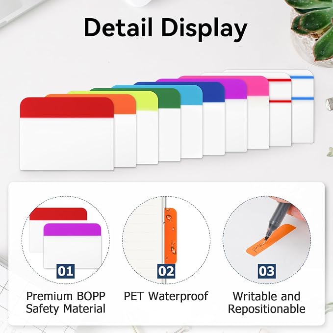 600 Pieces Tabs 2 Inch Sticky Index Tabs, Writable Repositionable File Tabs - Image 2