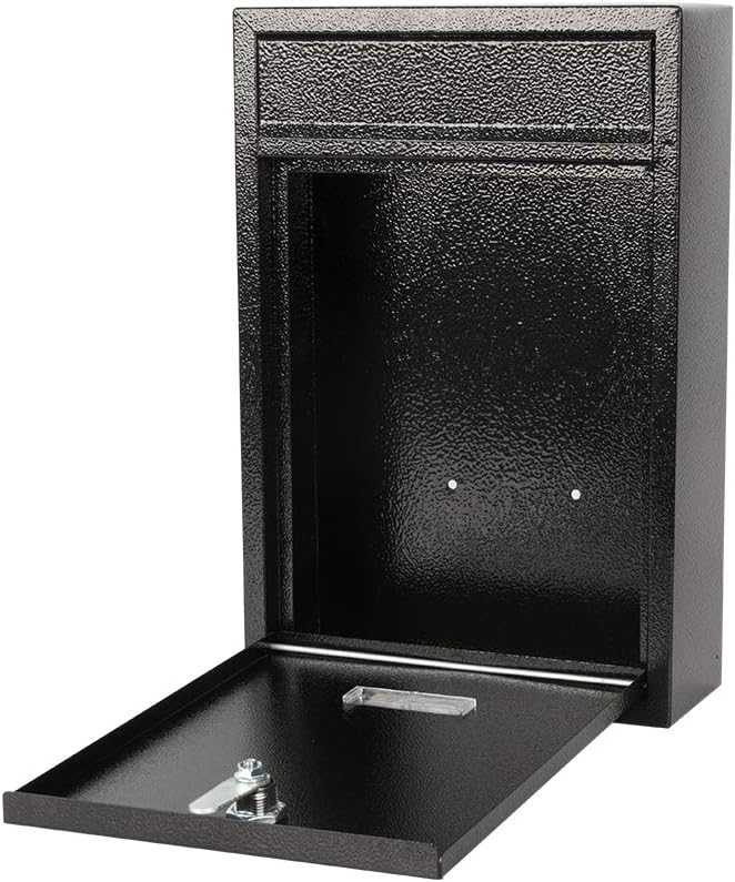 KYODOLED Key Lock MailBoxes for Outside, Locking Wall Mount Mailbox, Security Key Drop Box for Letters Newspapers, Cards, 12.4H x 8.54L x 3.35W Inches, Black-DeskLoop Office