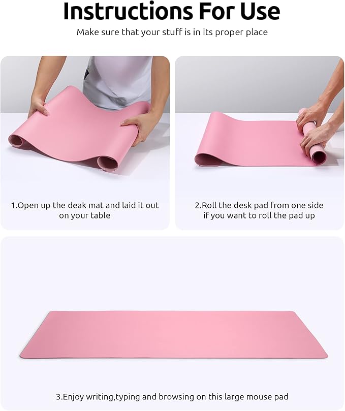 YSAGi Leather Desk Protector, Office Mat, Large Mouse Mat, Non-Slip PU Leather Blotter, Laptop Desk Mat, Waterproof Writing Pad for Office and Home (Pink, 35.4" x 17")-DeskLoop Office