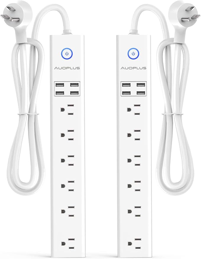 2 Pack Power Strip Surge Protector Flat Plug - 6 Widely Spaced Outlets 4 USB Charging Ports, 2100J/10A with 6Ft Long Extension Cord, Overload Surge Protection, Wall Mount for Home Office-DeskLoop Office