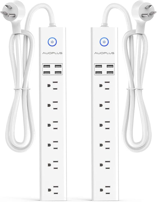 2 Pack Power Strip Surge Protector Flat Plug - 6 Widely Spaced Outlets 4 USB Charging Ports, 2100J/10A with 6Ft Long Extension Cord, Overload Surge Protection, Wall Mount for Home Office-DeskLoop Office