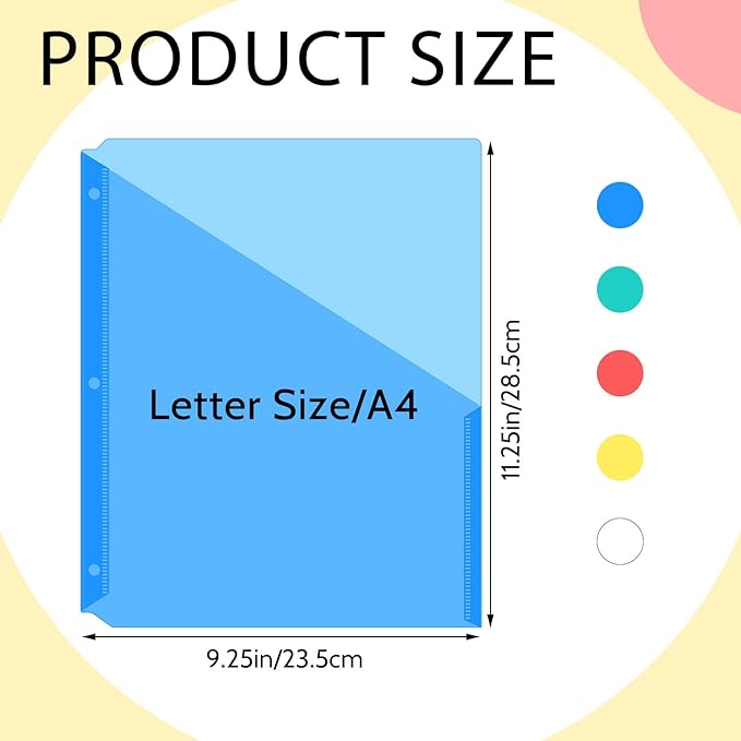 Maitys 30 Pack Binder Pockets 3 Hole Punch Clear Plastic Document Folders - Image 2