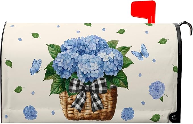 Spring Summer Blue Hydrangea Mailbox Cover Magnetic Standard Size Spring Floral by farg