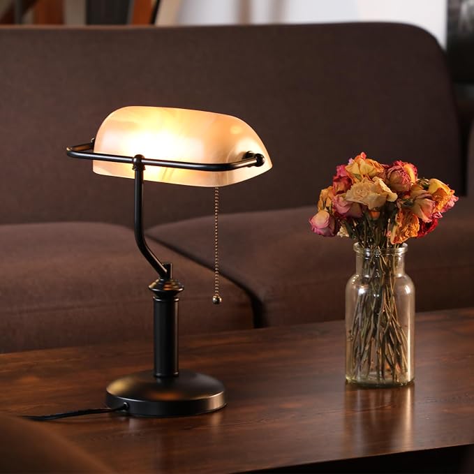 TORCHSTAR Pale Yellow Glass Bankers Desk Lamp - Image 2