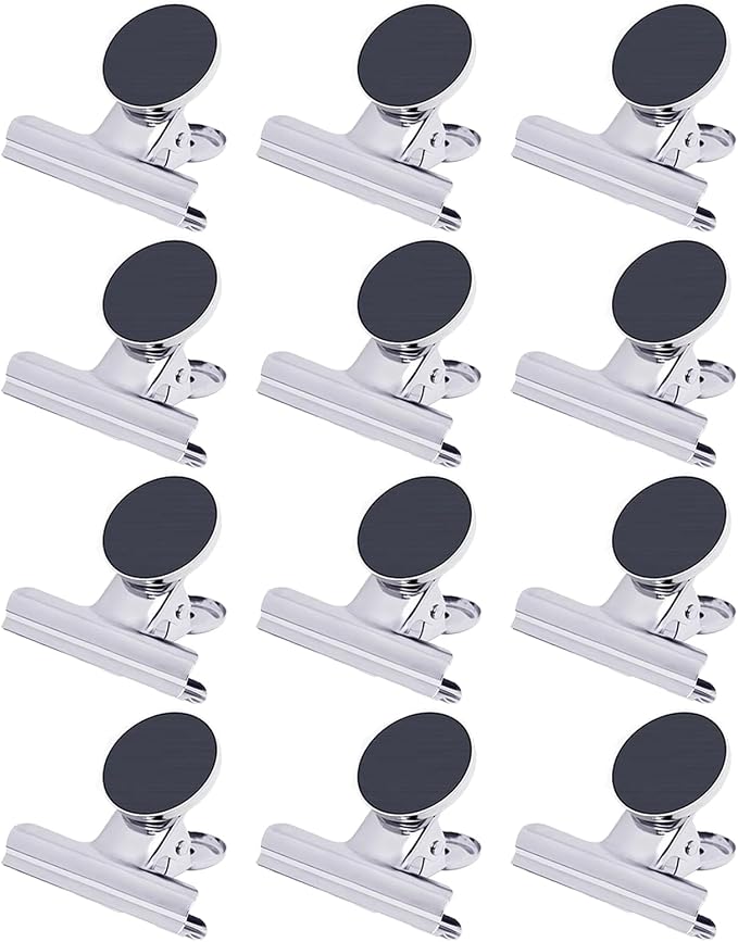 Strong Magnetic Clips, 12 Pack, 2 Inch, 50 mm, Refrigerator Magnet Clips by Makanu